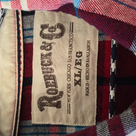 ROEBUCK & CO. MENS RED PLAID FLANNEL FRONT SNAP SHIRT SIZE XL - Picture 4 of 15
